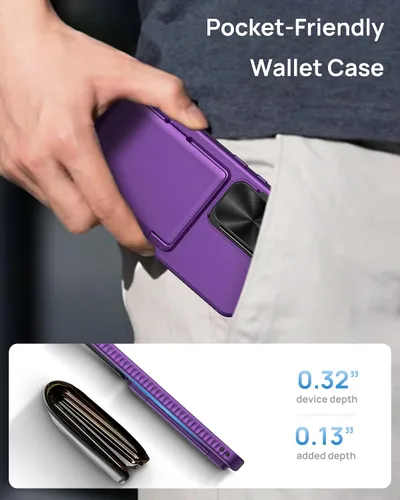 Miniatura 8 de Funda para Samsung Galaxy S25 FE, tarjetero integrado, soporte y cubierta para lente, prueba de caídas de grado militar, borde de silicona suave