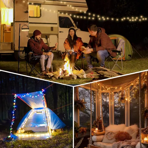 Miniatura 8 de Cadena de luces solares para campamento, 4 en 1, cadena de luces para acampar al aire libre (39.4 pies) con 8 modos de iluminación, funciona