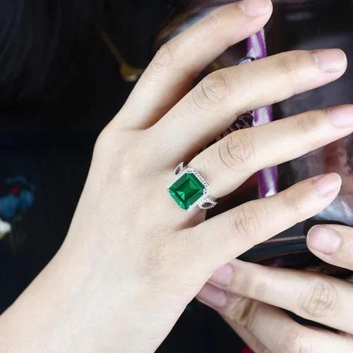 Miniatura 15 de Gem Stone King 5-8 Cttw Halo Ring for Women 925 Sterling Silver Emerald Cut 12X10MM Gemstone Birthstone Fine Jewelry for Her Mom Wife