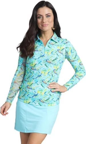IBKUL Athleisure Wear 48378 - Protector solar UPF 50+ Icefil Cooling Tech Rachel Print Polo de manga larga con cremallera
