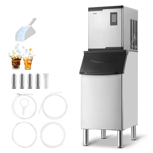 VEVOR Commercial Ice Maker Machine, 300LBS/24H Ice-Making Machine, Ice Maker with 300LBS Stainless Steel Storage Bin, Auto Self-Cleaning, and