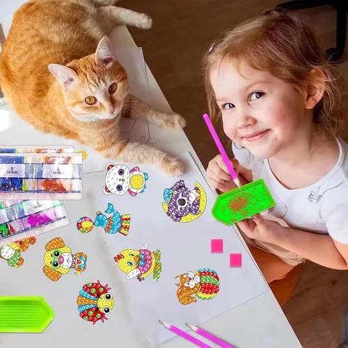 Miniatura 5 de ACSAUMMY Kits de Pegatinas de Pintura de Arte de Diamante para Niños, 36 piezas de Lindas Pegatinas de Pintura de Arte de Diamante 5D Pegatinas