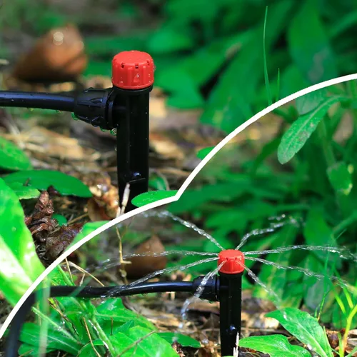 Miniatura 5 de Emisores de riego por goteo, emisores de goteo ajustables de 360 grados en 5" con estaca para tubos de riego por goteo de 1/4 de pulgada, goteros
