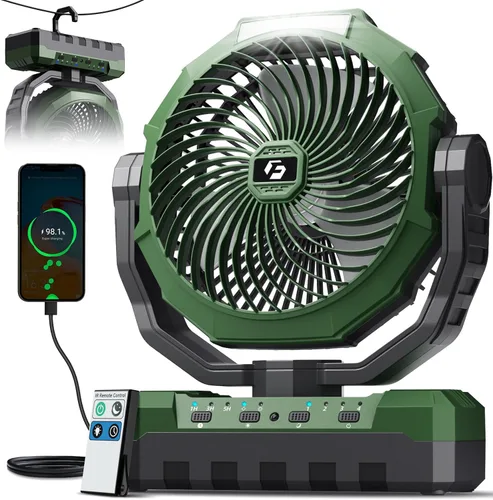 Miniatura 11 de FRIZCOL Ventilador de campamento 3 en 1 – Ventiladores portátiles recargables – Ventilador alimentado por batería de 24000 mAh con luz y control