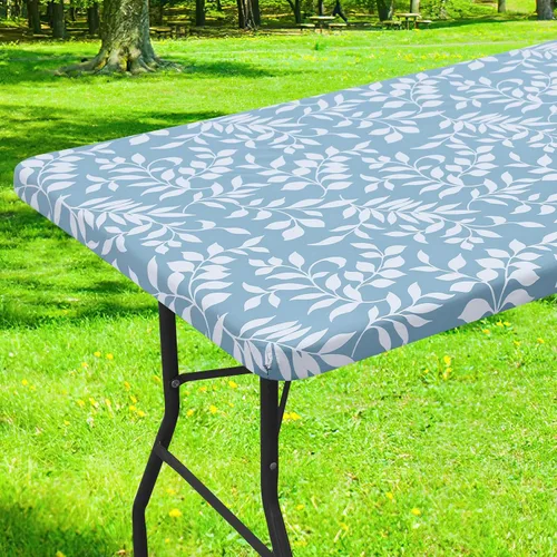 Miniatura 29 de Smiry Mantel cuadrado para mesa de pícnic, impermeable, elástico, ajustable, para campamento, protector de vinilo con parte trasera de franela Beige