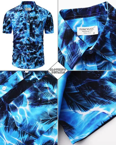 Miniatura 113 de TUNEVUSE Conjunto de camisas y pantalones cortos hawaianos para hombre, 2 piezas, trajes de playa con estampado de flores, traje tropical de verano