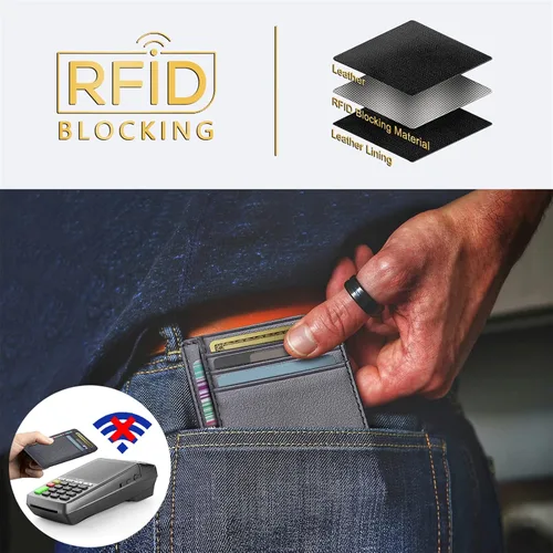 Miniatura 12 de Travelambo billetera mediana y minimalista de cuero para bolsillo frontal, con bloqueo de interferencia de radiofrecuencia