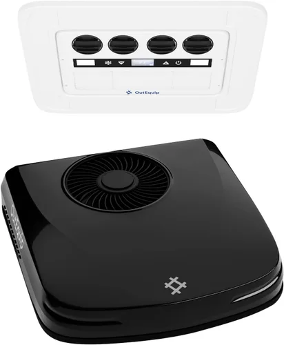 Aire acondicionado de techo RV de 12 V con calentador, aire acondicionado de CC de perfil bajo de 10,000 BTU - A/C silencioso alimentado por batería