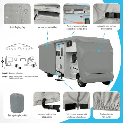 Miniatura 2 de SavvyCraft Funda mejorada para autocaravana de clase C, transpirable, impermeable, resistente al desgarro, para autocaravana clase C de 20 pies - 23