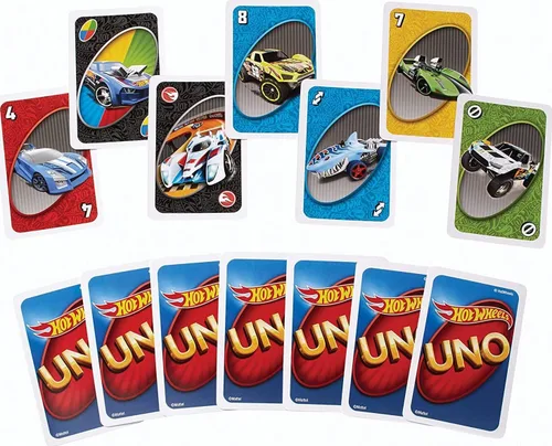 Miniatura 4 de Hot Wheels UNO Juego de cartas coincidentes con 112 cartas con gráficos de Hot Wheels, noche de juego, regalo para niños a partir de 7 años