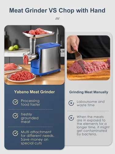 Miniatura 4 de Picadora de carne eléctrica, picadora de carne de alta resistencia, máquina de embutir salchichas, picadora de alimentos con kit de salchichas y Azul