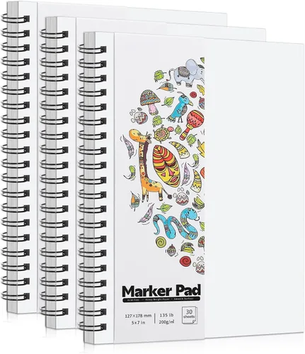 Miniatura 11 de Bloc de papel marcador de 135 libras/7.05 oz/m², 8.3 x 8.9 pulgadas, bloc de bocetos a prueba de sangrado, 30 hojas de papel de arte en espiral