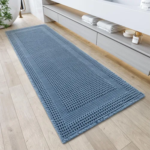 Miniatura 17 de AMOAMI Alfombra de Baño con Textura Waffle, Alfombras de Baño Absorbentes para Baño Antideslizantes, Alfombras de Baño Lavables a Máquina con Borlas