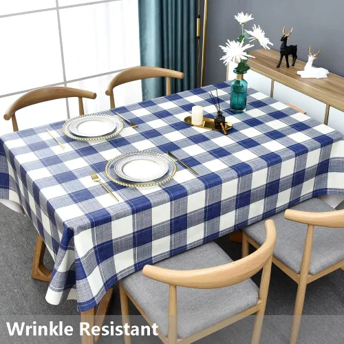 Miniatura 3 de TruDelve Mantel cuadrado de plástico de vinilo a cuadros azules, impermeable, lavable, para picnic al aire libre (54 x 54 pulgadas, azul)