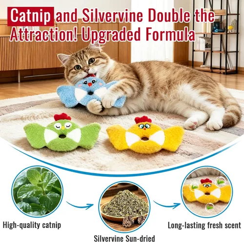 Miniatura 2 de Retro Shaw Juguete de pájaro para gatos con hierba gatera y vid plateada, juguete interactivo realista para gatitos con sonido arrugado para gatos