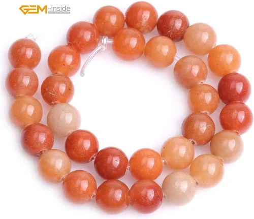 Miniatura 6 de GEM-Inside - Cuentas redondas de jade de aventurina naranja natural de 0.472 pulgadas (0.472 in), cuentas de agujero grande para hacer joyas