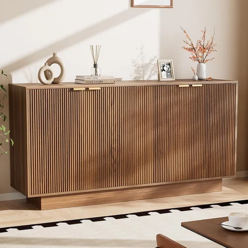 Miniatura 10 de Aparador grande de 63 pulgadas, armario de almacenamiento moderno con estante ajustable, mesa de consola de bar de vinos con 4 puertas para comedor