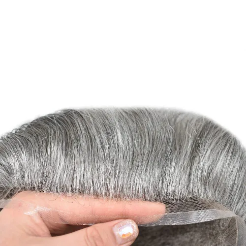 Miniatura 250 de Toupee para hombres nudos blanqueados hombres toupee hairpieces europeo virgen sistema de reemplazo de cabello humano suave encaje francés hombres
