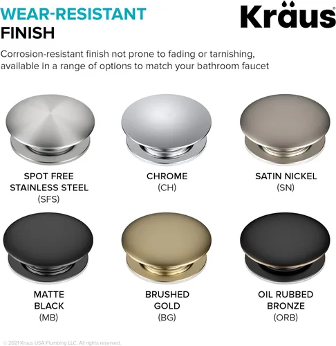 Miniatura 7 de Kraus Tapón de drenaje desplegable para lavabo de baño sin desbordamiento en acero inoxidable sin manchas, PU-10SFS