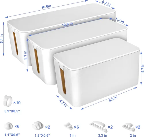 Miniatura 2 de Caja organizadora de cables, juego de tres, cubierta de alimentación, soporte de cables, protector contra sobretensiones para escritorio (negro)