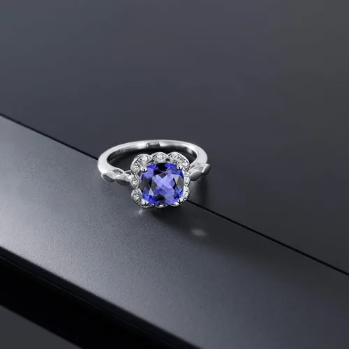 Miniatura 134 de Gem Stone King Anillo de compromiso de plata de ley 925 de 0.315 in con piedra natal y zafiro blanco creado Anillo de compromiso de boda