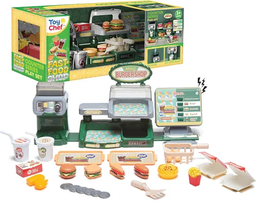Miniatura 2 de Juego de hamburguesas con menú de juguete, juego de cocina para niños, soporte retro para comedor para niños, juego de cocina para niños pequeños