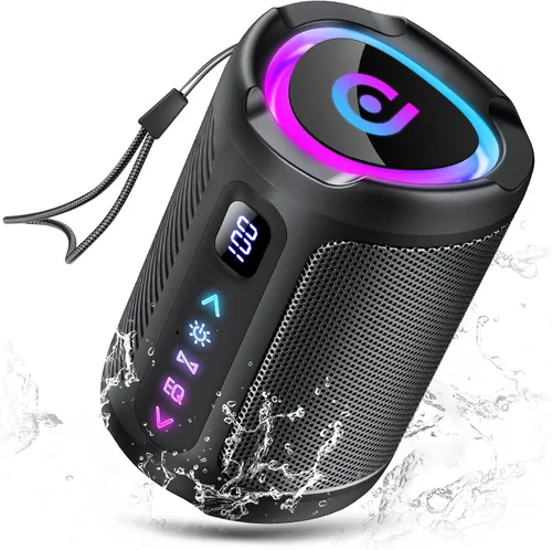 aowoka Altavoz Bluetooth, altavoces inalámbricos portátiles 2026 con luz LED, Bluetooth 5.4, tiempo de reproducción de 15 horas, graves mejorados,