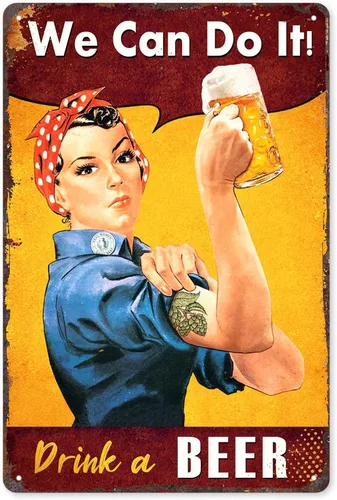 Divertido letrero de bar o cueva de hombre, con texto en inglés «We Can Do It Drink A Beer», letreros de cerveza de metal vintage para el hogar,