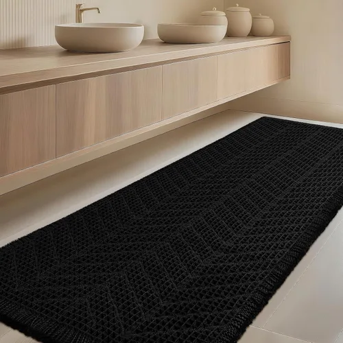 Miniatura 77 de Tapete de baño con diseño de gofre, moderno, bohemio, absorbente, antideslizante, ultrasuave, lavable a máquina, con letra de baño, dormitorio