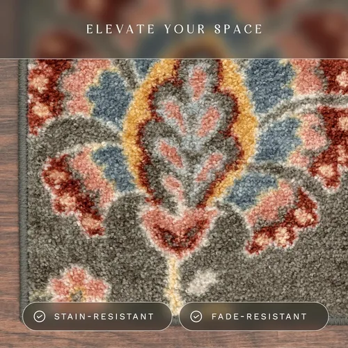 Miniatura 5 de Maples Rugs Gardena - Alfombras de área floral, fabricadas en Estados Unidos, lavable, antideslizante, alfombra de interior para entrada, vestíbulo
