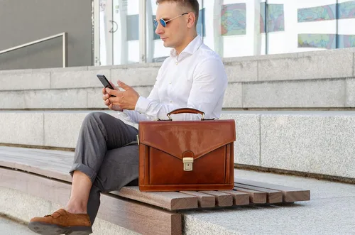 Miniatura 3 de Time Resistance Maletín de cuero para hombre, hecho a mano, bolsa italiana para laptop, funda elegante naranja marrón
