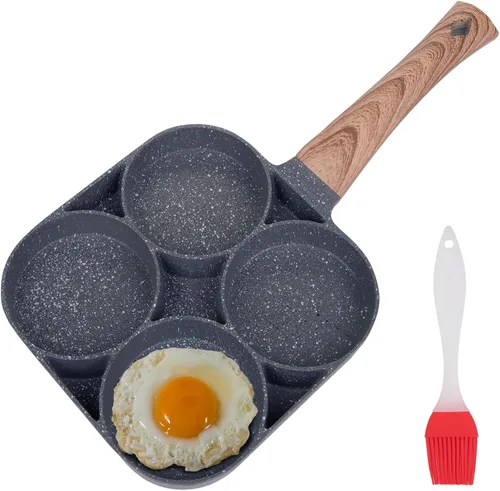 yarlung Sartén de 4 tazas con cepillo para aceite, sartén antiadherente para huevos escalfados, sartén para panqueques para hamburguesas, tortillas,