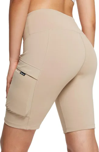 BALEAF Pantalones cortos de senderismo para mujer, cintura alta, pantalones cortos de ciclista, con bolsillos con cremallera, para correr, al aire