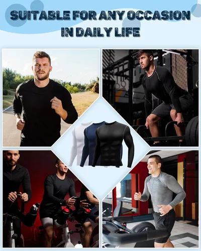 Miniatura 7 de Hicarer Paquete de 6 camisas de compresión atléticas para hombre, camisetas de manga larga para correr, para entrenamiento deportivo