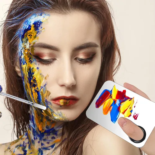 Miniatura 5 de Juego de 2 paletas de mezcla de maquillaje, paleta de maquillaje de acero inoxidable con espátula profesional para maquilladores, adecuada