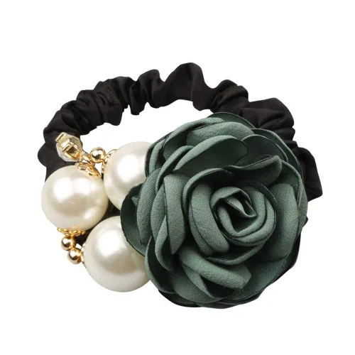 Miniatura 4 de LOVEF 4pcs Coreano Moda Perla Cuerda De Pelo Rosa Flor Rhinestone Lazos/Joyería Banda De Caucho