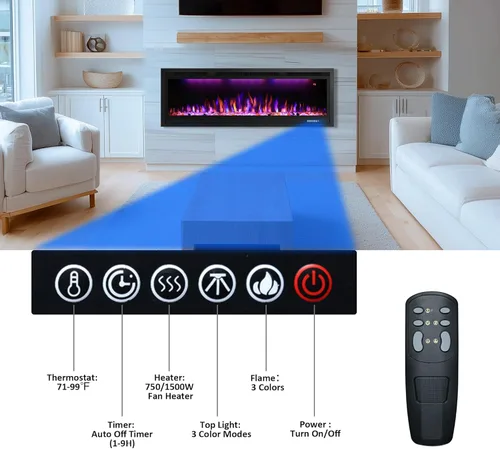 Miniatura 2 de Chimenea eléctrica habilitada para WiFi de 60 pulgadas, control inteligente de aplicación, calentador de chimenea lineal empotrado y montado