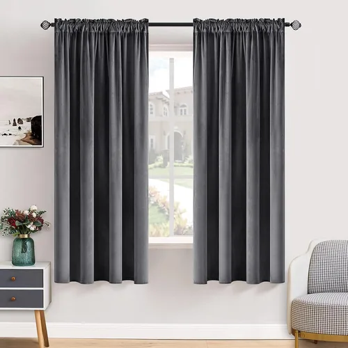 Miniatura 19 de MIULEE - Juego de 2 paneles de cortinas negro opacas y térmicas de terciopelo para la sala de estar y dormitorio, con bolsillo para cortinero, de 63