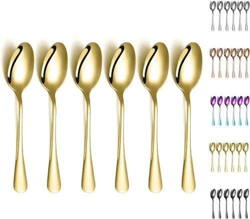 Miniatura 8 de Kyraton - 6 cucharas de mesa de acero inoxidable de 7.5 pulgadas, cucharas de sopa, cucharas de postre, cubiertos para lavavajillas, juego de 6