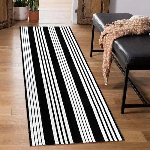 Miniatura 39 de Tapete para exteriores de rayas color negro y blanco, tapete tejido a mano lavable a máquina para interiores, porche, entrada, sala, pasillo, Rayas