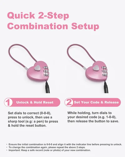 Miniatura 5 de Candado de combinación pequeño para casillero, cerradura de cable con código, combinación de candado rosa, para equipaje, maleta, casillero