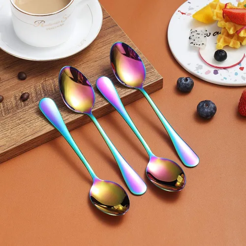 Miniatura 8 de Berglander - Juego de 4 cucharaditas de 6.5 pulgadas, acero inoxidable, chapado en titanio, brillante, multicolor, cucharas de té coloridas, cuchara