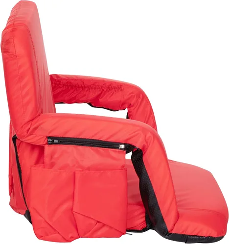 Miniatura 12 de Flash Furniture Malta - Asiento de estadio portátil extra ancho para gradas o bancos, silla de estadio acolchada con correas para mochila y Rojo