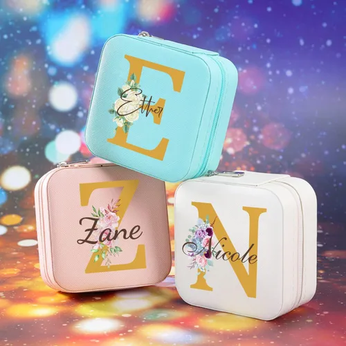 Miniatura 40 de Joyero de regalo para dama de honor, pequeño estuche de viaje personalizado de piel sintética portátil, cajas de propuestas de dama de honor, mini