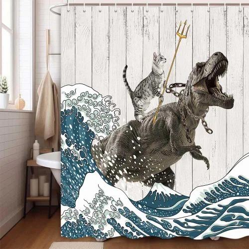 Miniatura 14 de Boziqr Divertidas cortinas de ducha para baño, bonita cortina de baño de elefante, luna, bosque, decoración rústica de granja, tela de poliéster