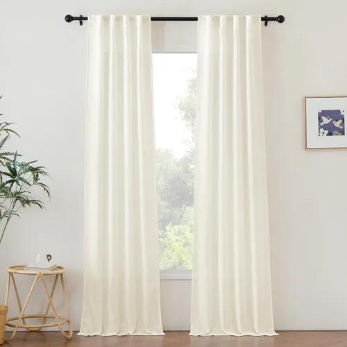 Miniatura 15 de NICETOWN Cortinas de lino semitraslúcidas para dormitorio, bolsillos para barra y pestaña trasera, tratamientos de ventana transparentes de lino