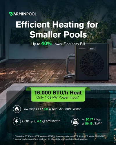 Miniatura 3 de Bomba de calor para piscina de 16000 BTU, calentador eléctrico de piscina de 110 V para piscinas sobre el suelo de hasta 5400 galones, calentador