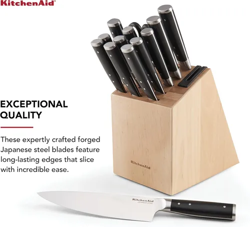 Miniatura 4 de Juego de bloque de cuchillos KitchenAid Gourmet con triple remache forjado con afilador de cuchillos integrado, cuchillos de cocina de acero