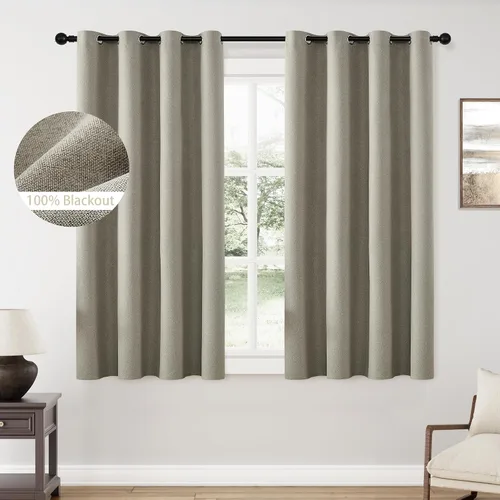 Miniatura 135 de ChrisDowa Cortinas 100% Opacas de Abedul Sólido de 45 Pulgadas de Largo, 2 Paneles para Dormitorio y Sala de Estar, Estilo Granja Oscurecedoras