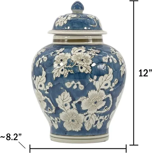 Miniatura 4 de Galt International Tarro de jengibre chinoiserie de flores azules y blancas de 12 pulgadas con tapa de jengibre, tarro decorativo de almacenamiento